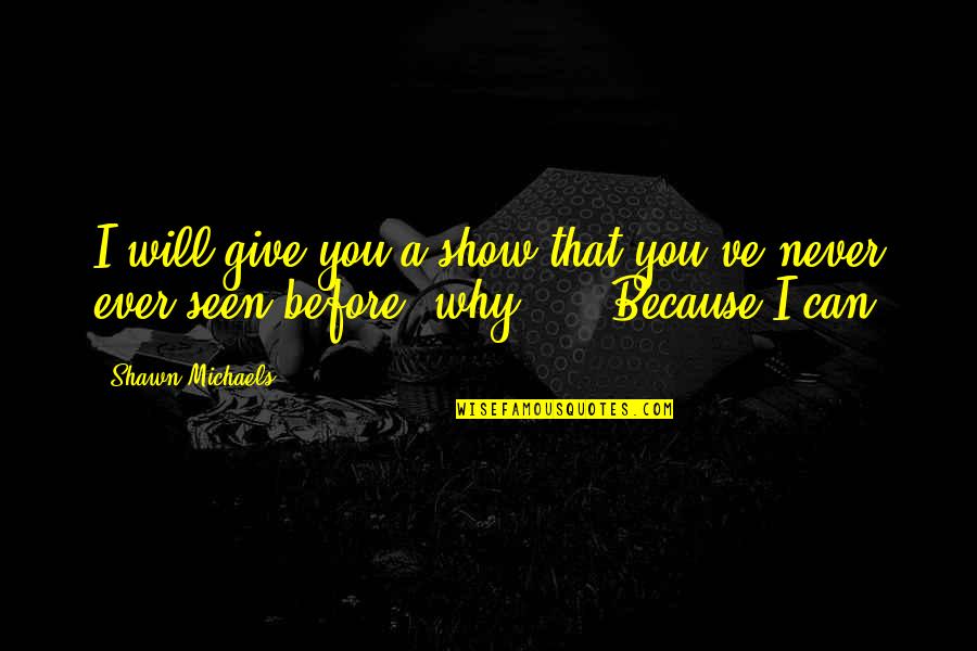 Never Seen Before Quotes By Shawn Michaels: I will give you a show that you've