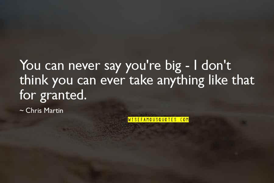 Never Take Anything For Granted Quotes By Chris Martin: You can never say you're big - I
