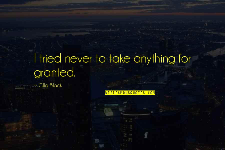 Never Take For Granted Quotes By Cilla Black: I tried never to take anything for granted.