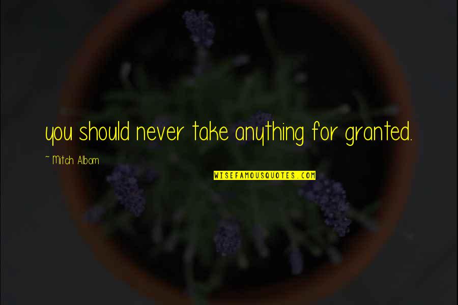 Never Take You For Granted Quotes By Mitch Albom: you should never take anything for granted. Never Take You For Granted Quotes By Mitch Albom: you should never take anything for granted.