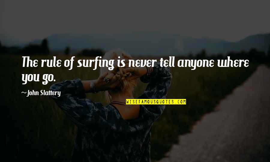 Never Tell Anyone Quotes By John Slattery: The rule of surfing is never tell anyone