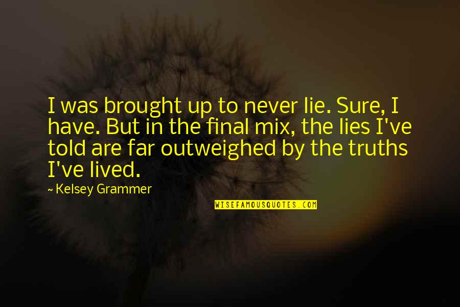 Never Told Quotes By Kelsey Grammer: I was brought up to never lie. Sure,