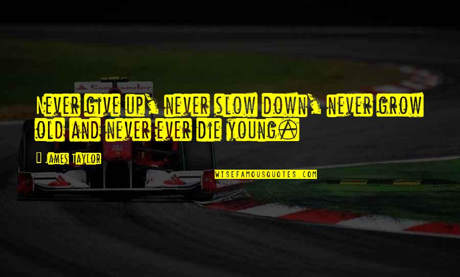Never Too Young To Die Quotes By James Taylor: Never give up, never slow down, never grow