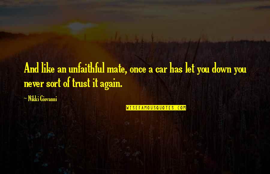 Never Trust Again Quotes By Nikki Giovanni: And like an unfaithful mate, once a car Never Trust Again Quotes By Nikki Giovanni: And like an unfaithful mate, once a car