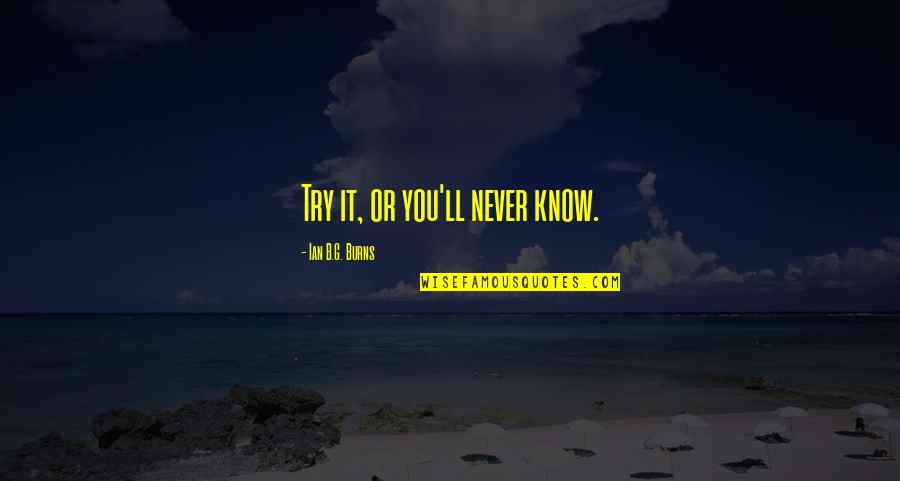 Never Try Never Know Quotes By Ian B.G. Burns: Try it, or you'll never know.