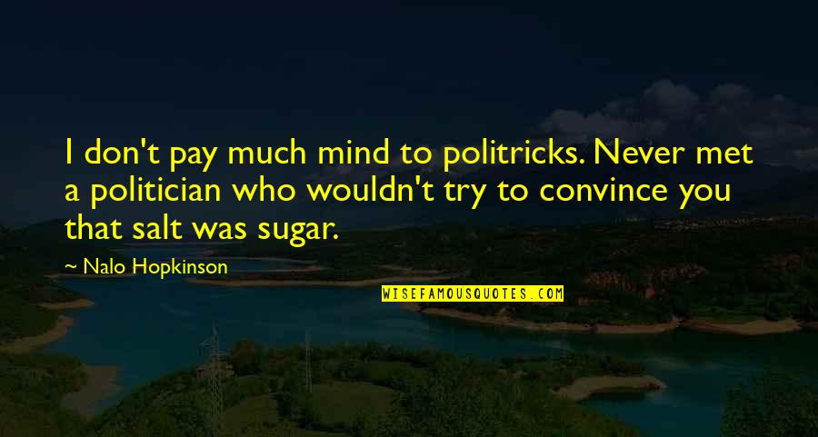 Never Try To Convince Quotes By Nalo Hopkinson: I don't pay much mind to politricks. Never