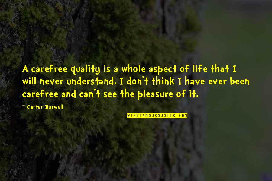 Never Will I Ever Quotes By Carter Burwell: A carefree quality is a whole aspect of Never Will I Ever Quotes By Carter Burwell: A carefree quality is a whole aspect of