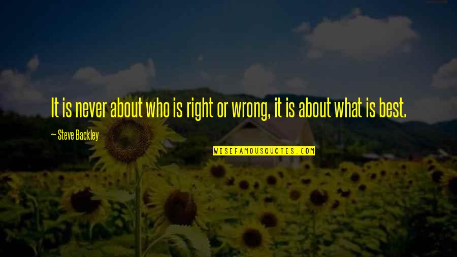 Never Wrong Quotes By Steve Backley: It is never about who is right or