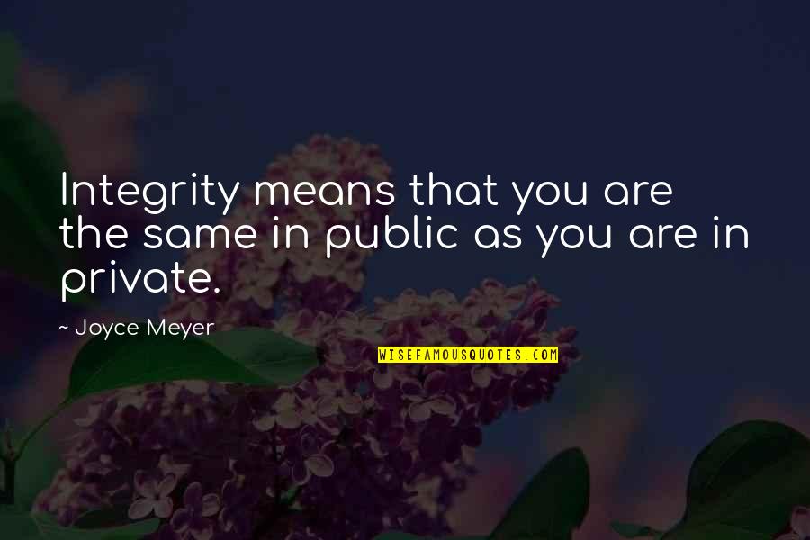 Neveri Quotes By Joyce Meyer: Integrity means that you are the same in