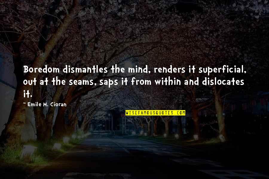 Neverything Quotes By Emile M. Cioran: Boredom dismantles the mind, renders it superficial, out