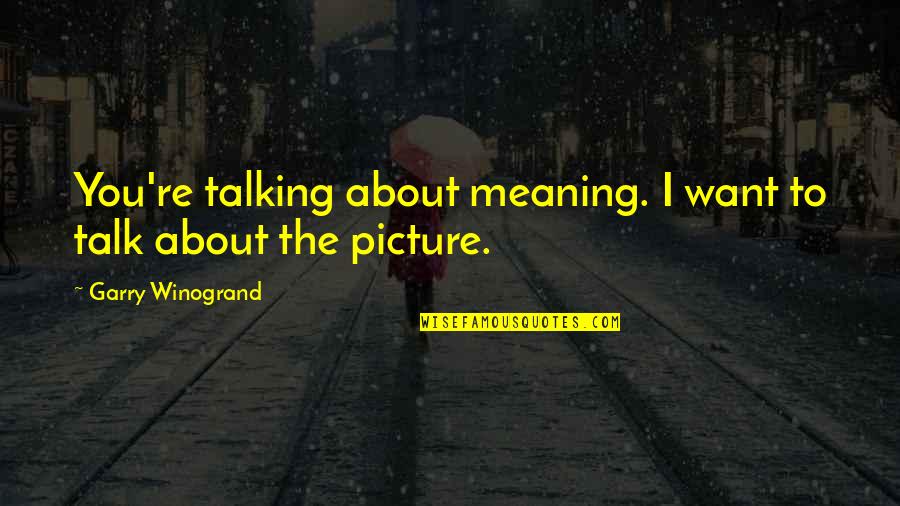 Neville Marriner Quotes By Garry Winogrand: You're talking about meaning. I want to talk