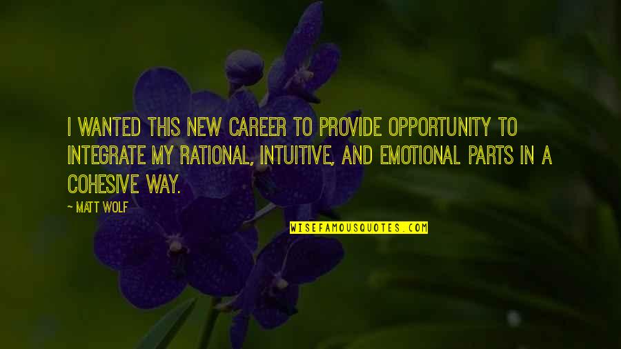 New Career Quotes By Matt Wolf: I wanted this new career to provide opportunity