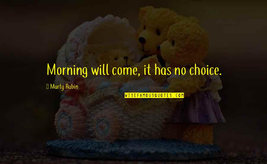 New Life Beginnings Quotes By Marty Rubin: Morning will come, it has no choice. New Life Beginnings Quotes By Marty Rubin: Morning will come, it has no choice.