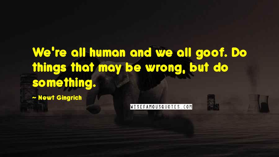 Newt Gingrich quotes: We're all human and we all goof. Do things that may be wrong, but do something.