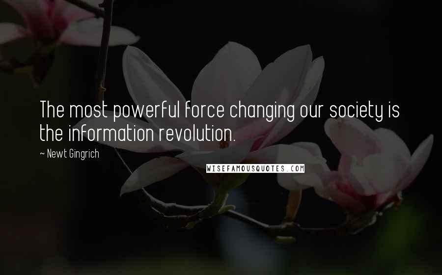 Newt Gingrich quotes: The most powerful force changing our society is the information revolution.