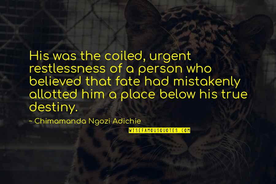 Ngozi Quotes By Chimamanda Ngozi Adichie: His was the coiled, urgent restlessness of a