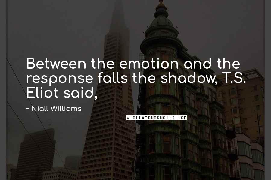 Niall Williams quotes: Between the emotion and the response falls the shadow, T.S. Eliot said,