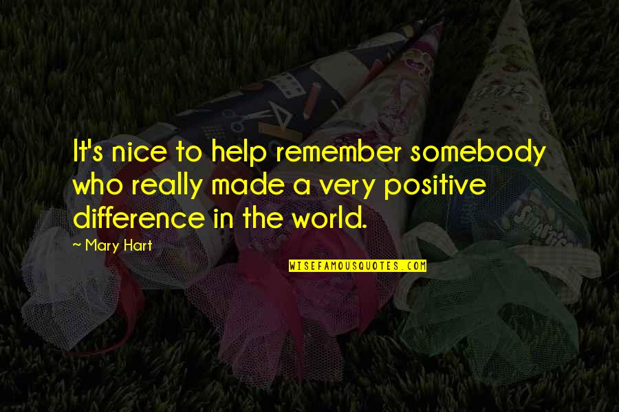 Nice And Positive Quotes By Mary Hart: It's nice to help remember somebody who really