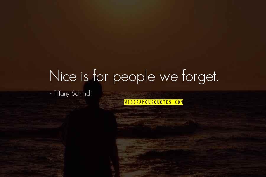 Nice Forget Quotes By Tiffany Schmidt: Nice is for people we forget.