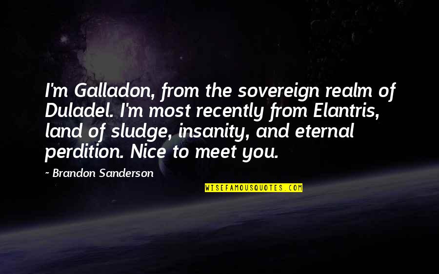 Nice Meet Up Quotes By Brandon Sanderson: I'm Galladon, from the sovereign realm of Duladel. Nice Meet Up Quotes By Brandon Sanderson: I'm Galladon, from the sovereign realm of Duladel.