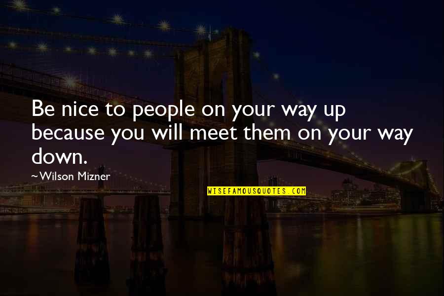Nice Meet Up Quotes By Wilson Mizner: Be nice to people on your way up