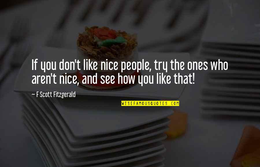 Nice To See U Quotes By F Scott Fitzgerald: If you don't like nice people, try the