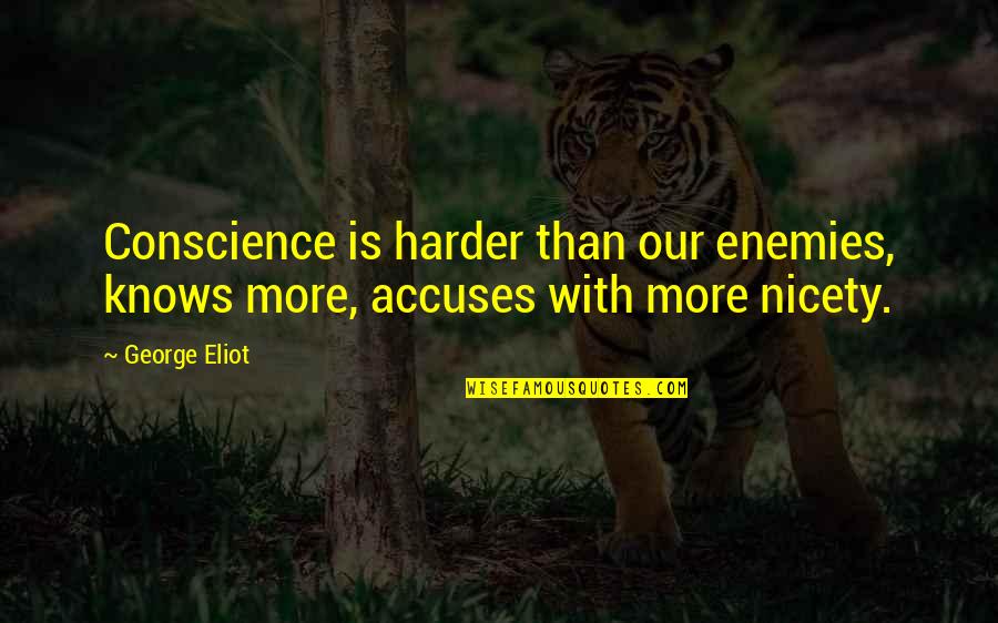 Nicety Quotes By George Eliot: Conscience is harder than our enemies, knows more,