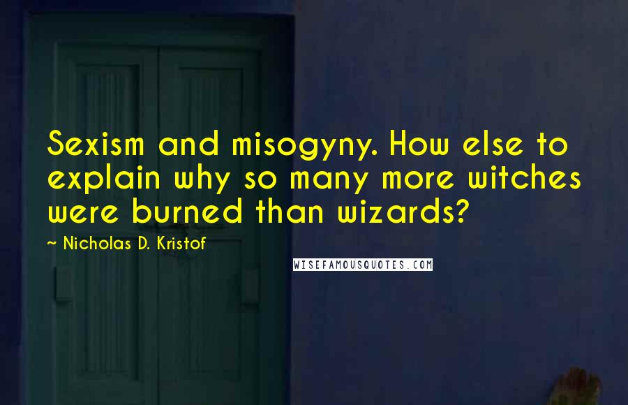 Nicholas D. Kristof quotes: Sexism and misogyny. How else to explain why so many more witches were burned than wizards?