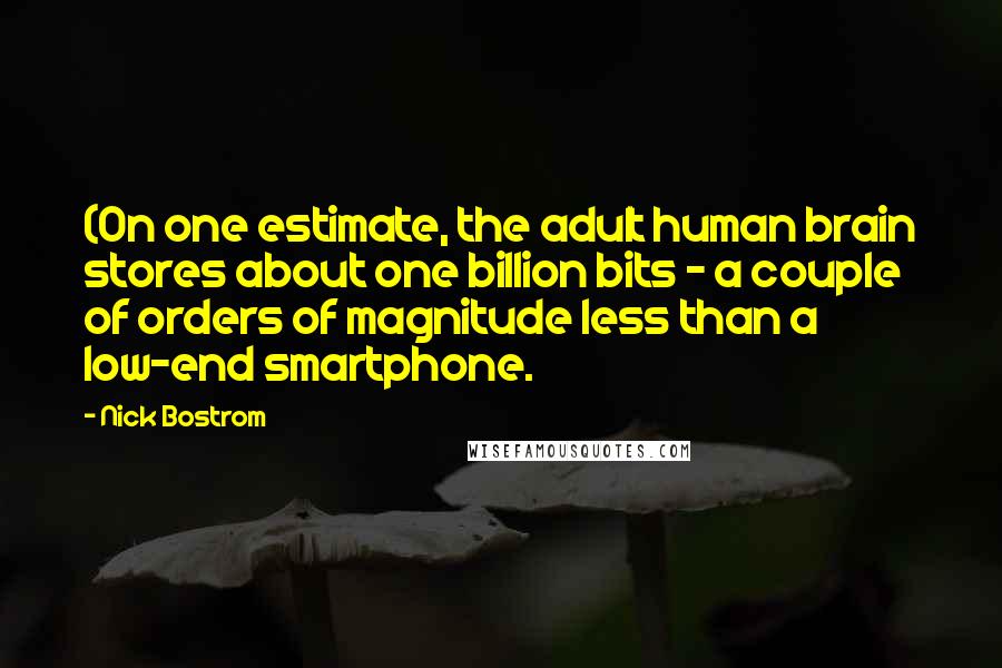 Nick Bostrom quotes: (On one estimate, the adult human brain stores about one billion bits - a couple of orders of magnitude less than a low-end smartphone.