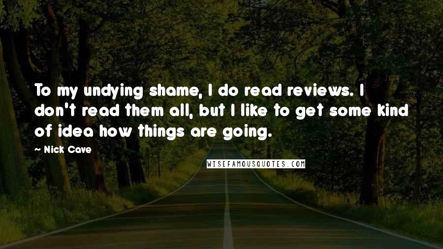 Nick Cave quotes: To my undying shame, I do read reviews. I don't read them all, but I like to get some kind of idea how things are going.