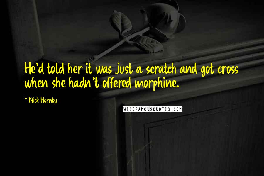 Nick Hornby quotes: He'd told her it was just a scratch and got cross when she hadn't offered morphine.
