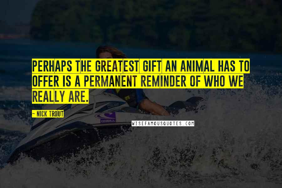 Nick Trout quotes: Perhaps the greatest gift an animal has to offer is a permanent reminder of who we really are.