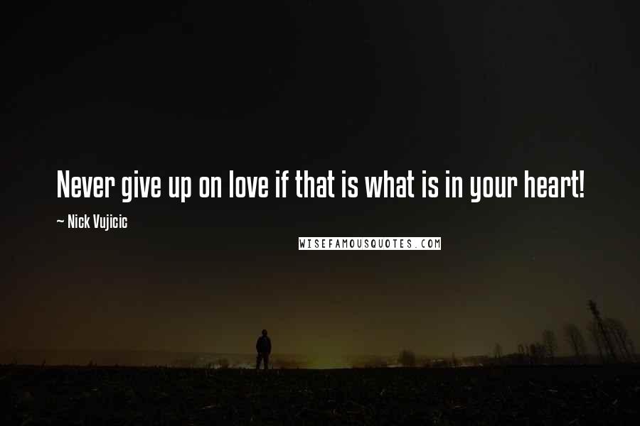 Nick Vujicic quotes: Never give up on love if that is what is in your heart!