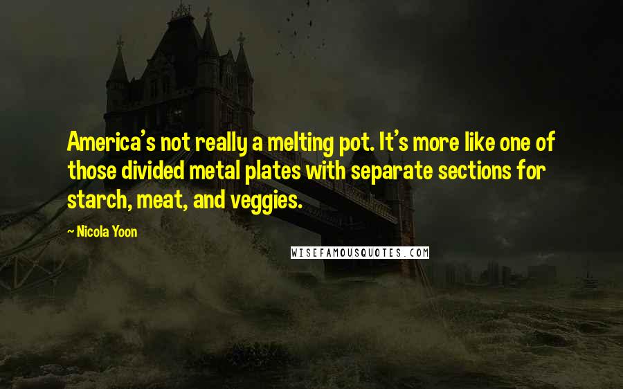 Nicola Yoon quotes: America's not really a melting pot. It's more like one of those divided metal plates with separate sections for starch, meat, and veggies.