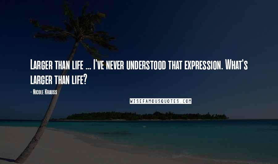 Nicole Krauss quotes: Larger than life ... I've never understood that expression. What's larger than life?