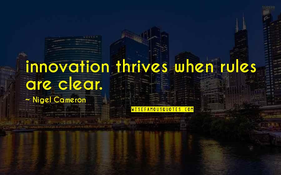 Nigel Quotes By Nigel Cameron: innovation thrives when rules are clear.