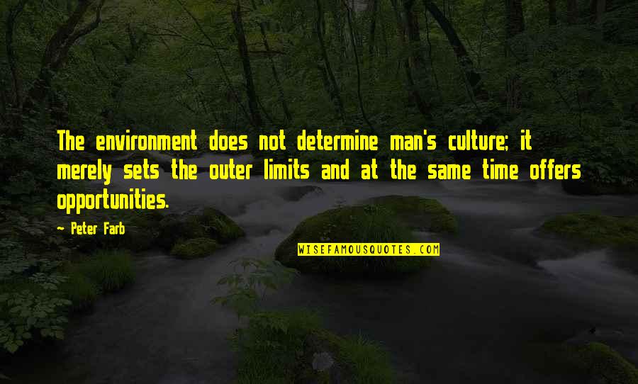 Niggles The Enchilada Quotes By Peter Farb: The environment does not determine man's culture; it Niggles The Enchilada Quotes By Peter Farb: The environment does not determine man's culture; it