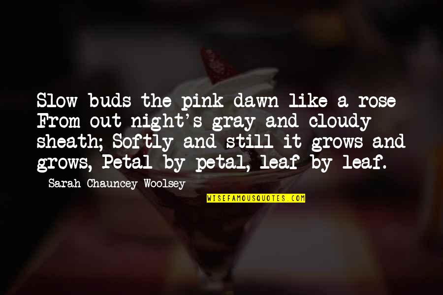 Night And Dawn Quotes By Sarah Chauncey Woolsey: Slow buds the pink dawn like a rose
