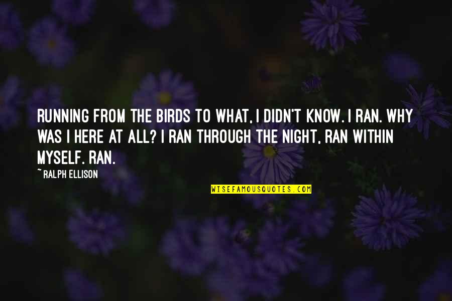 Night Birds Quotes By Ralph Ellison: Running from the birds to what, I didn't