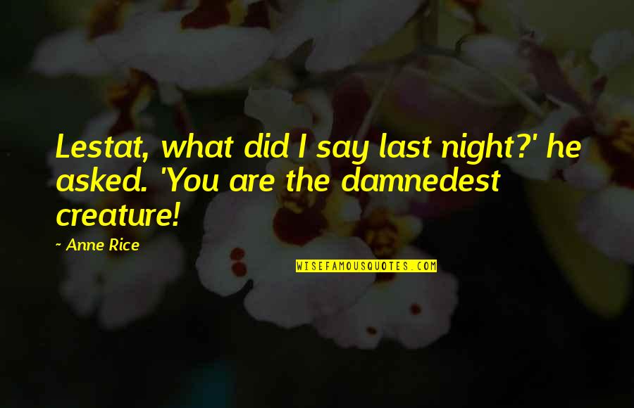 Night Creature Quotes By Anne Rice: Lestat, what did I say last night?' he