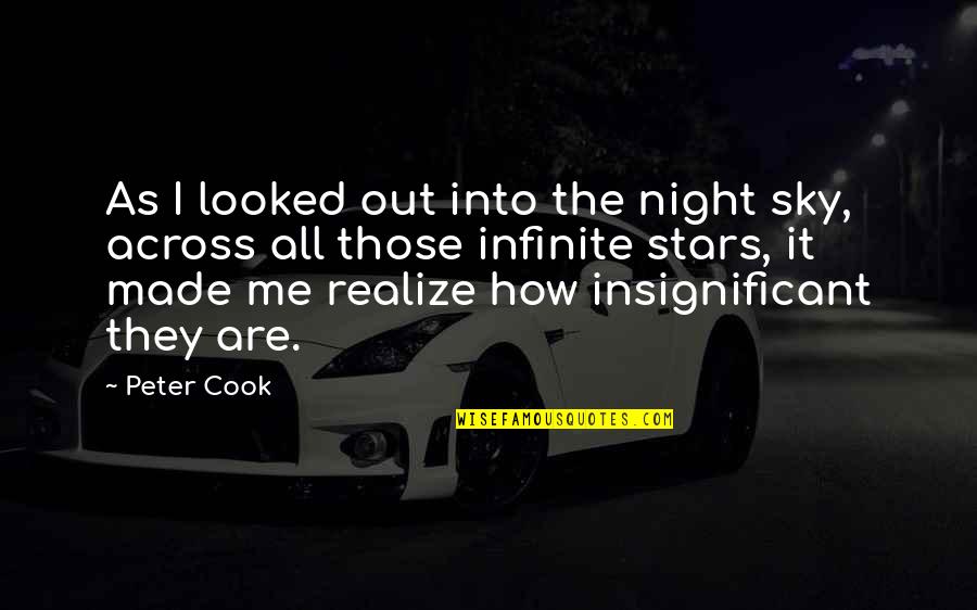 Night Sky Stars Quotes By Peter Cook: As I looked out into the night sky,