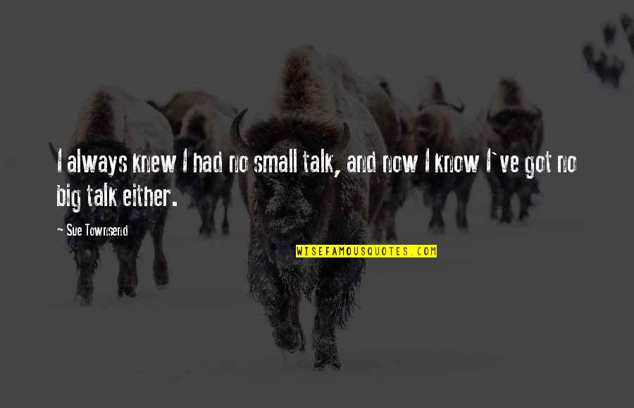 Nighthorse Gallery Quotes By Sue Townsend: I always knew I had no small talk,