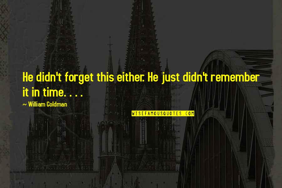 Nikash Quotes By William Goldman: He didn't forget this either. He just didn't Nikash Quotes By William Goldman: He didn't forget this either. He just didn't
