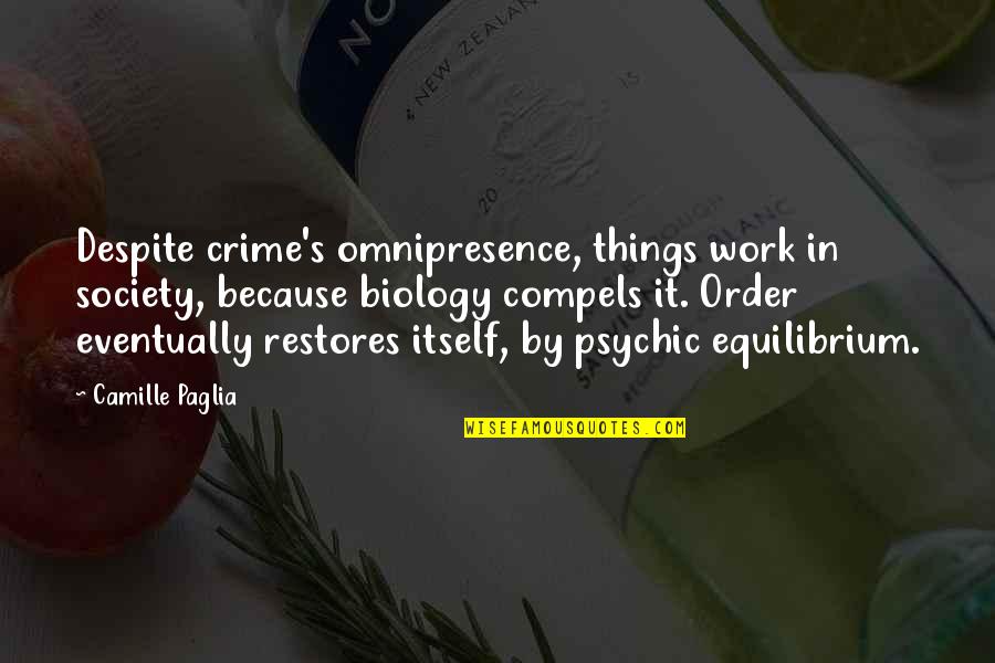 Nikken Quotes By Camille Paglia: Despite crime's omnipresence, things work in society, because Nikken Quotes By Camille Paglia: Despite crime's omnipresence, things work in society, because
