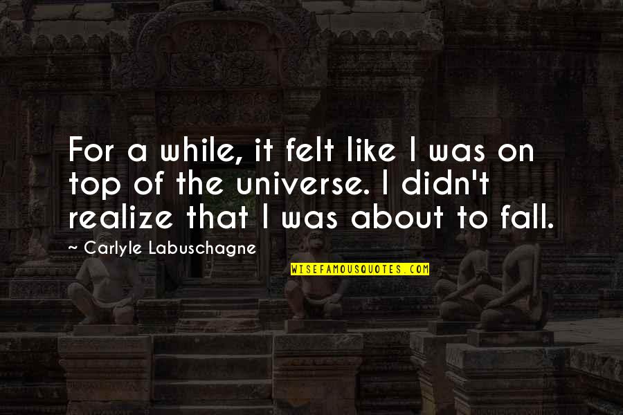 Nil By Mouth Quotes By Carlyle Labuschagne: For a while, it felt like I was Nil By Mouth Quotes By Carlyle Labuschagne: For a while, it felt like I was