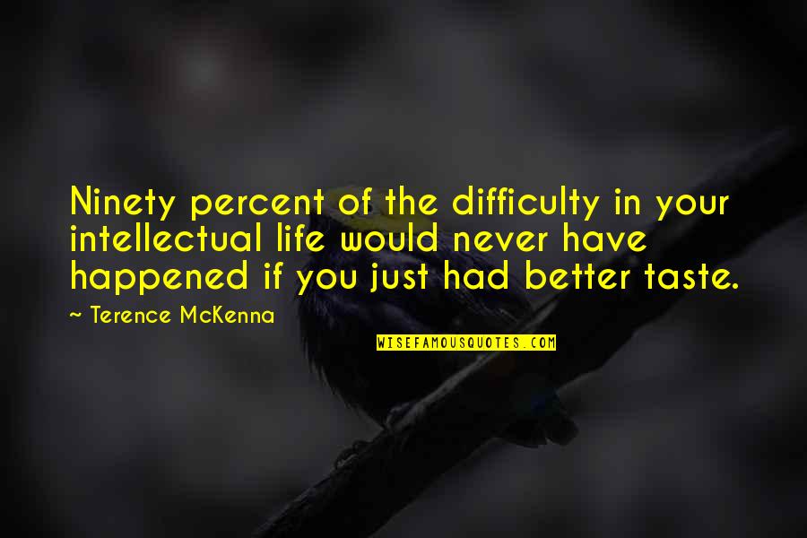Ninety Percent Quotes By Terence McKenna: Ninety percent of the difficulty in your intellectual