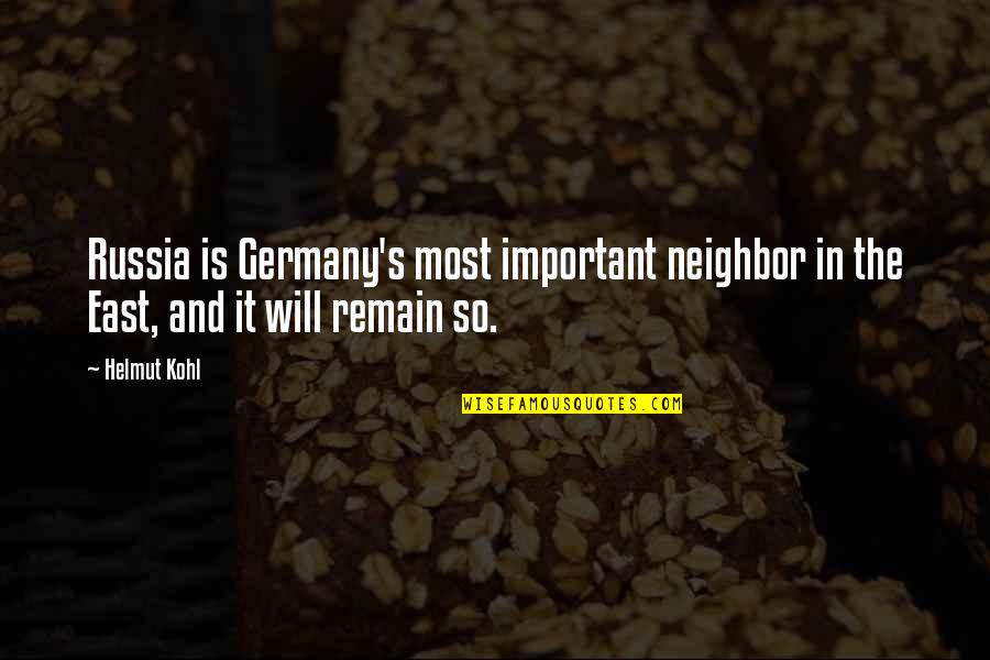 Ninjago Rebooted Quotes By Helmut Kohl: Russia is Germany's most important neighbor in the