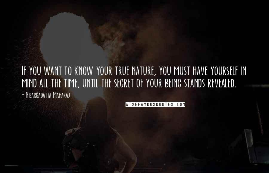 Nisargadatta Maharaj quotes: If you want to know your true nature, you must have yourself in mind all the time, until the secret of your being stands revealed.