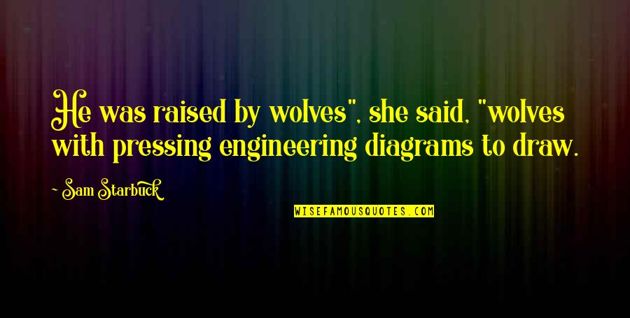 Nithal Saadi Quotes By Sam Starbuck: He was raised by wolves", she said, "wolves