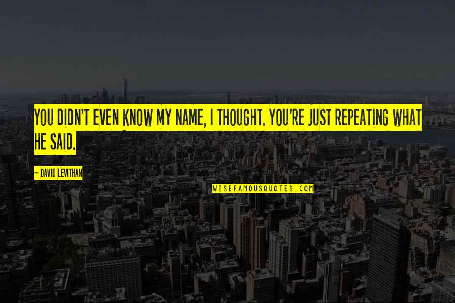 Njemu Bas Quotes By David Levithan: You didn't even know my name, I thought.